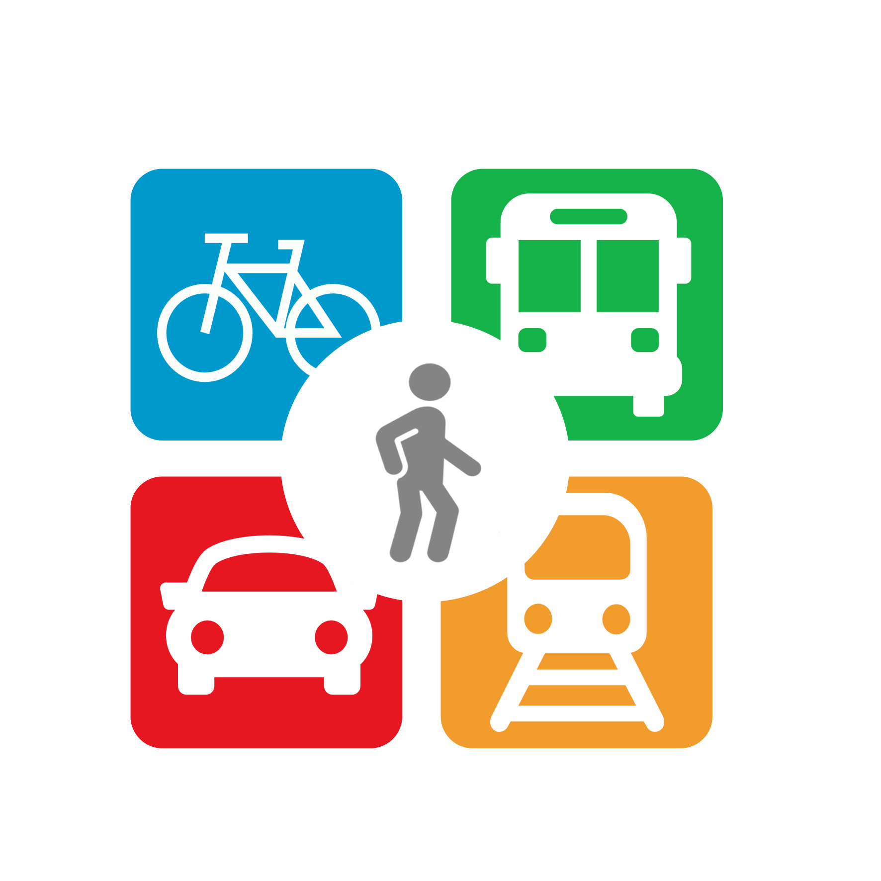 Das Logo der Mobilen Zukunft mit einem Fußgänger,einer Bahn, einem Auto, einem Bus und einem Fahrrad.