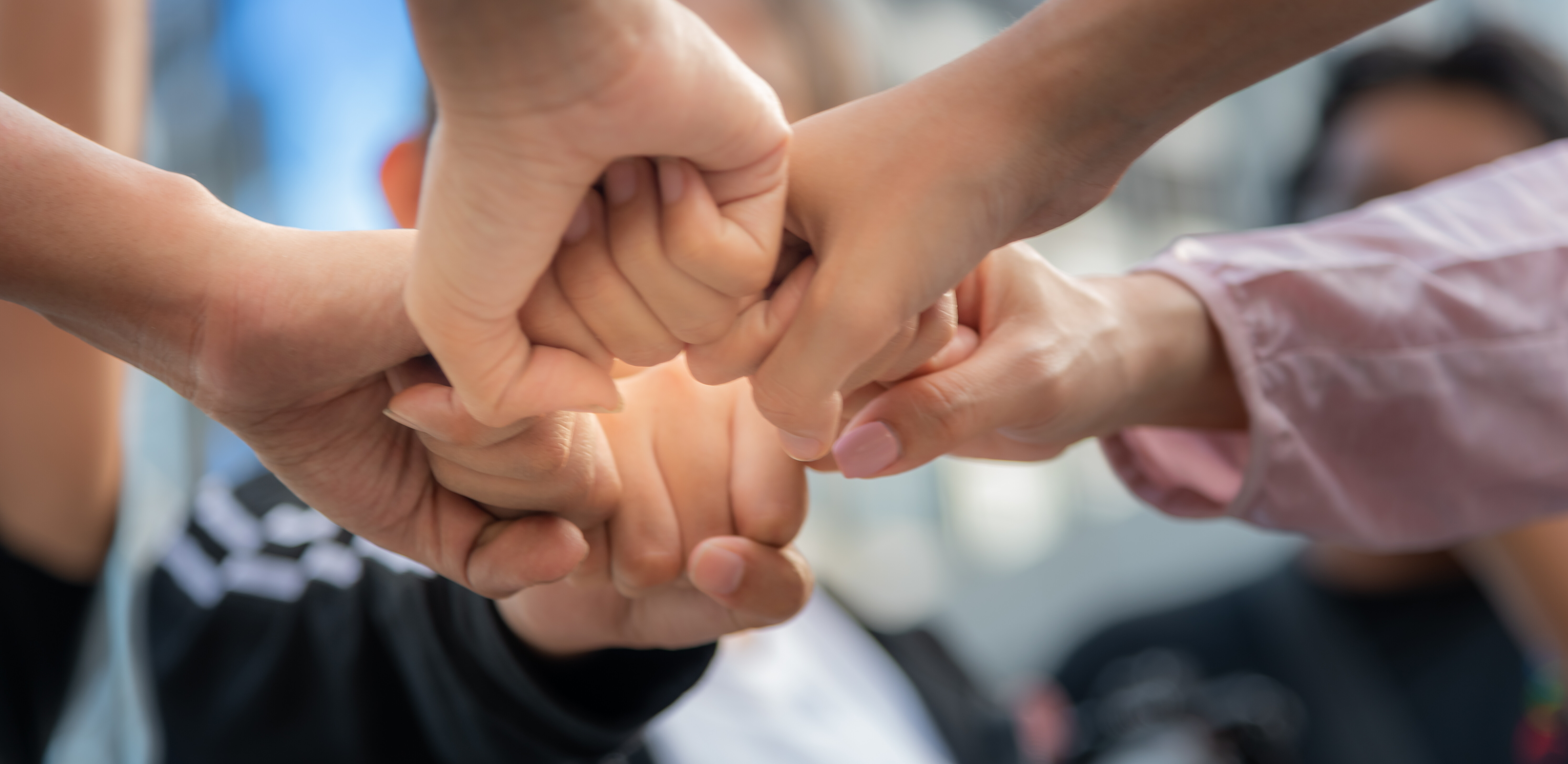 Fäuste werden zusammengeballt als Zeichen der gemeinsamen Stärke.