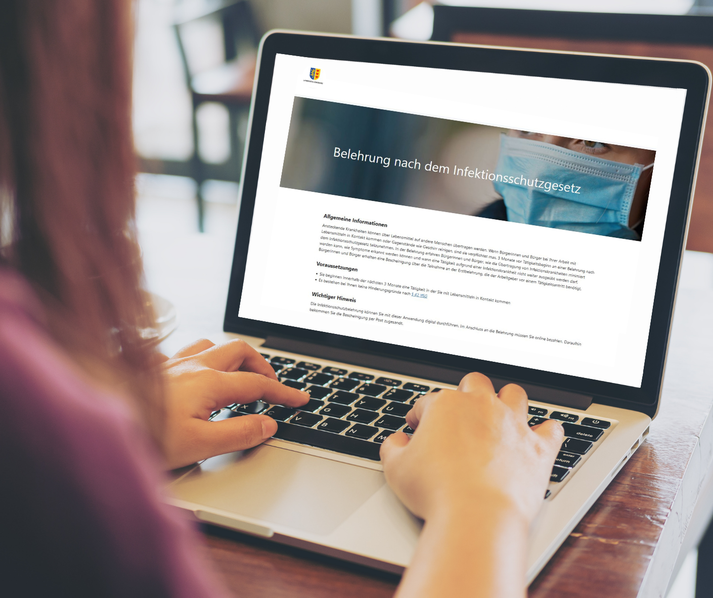 Startseite der Onlinebelehrung nach dem Infektionsschutzgesetz