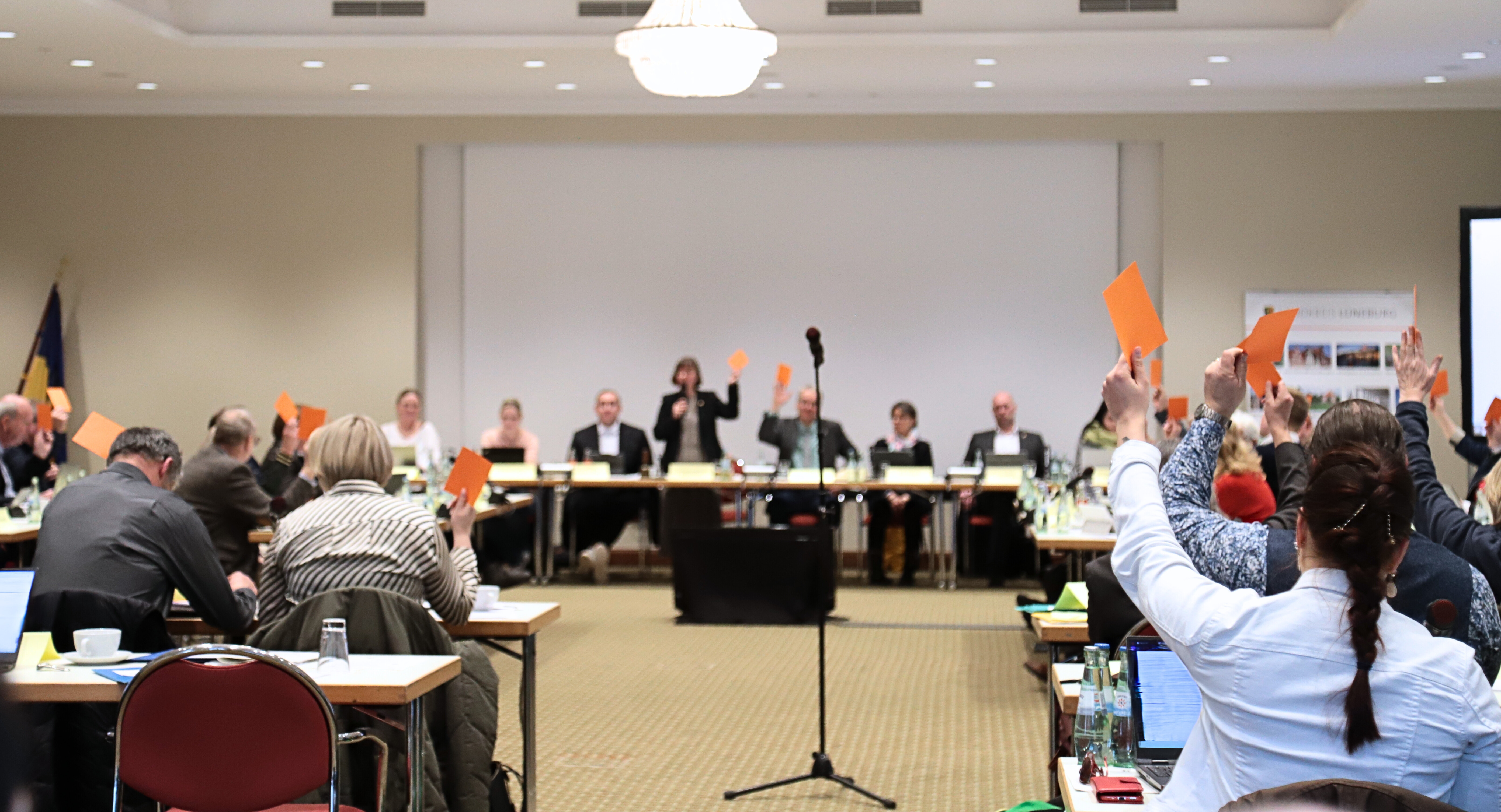 Abstimmung per Handzeichen in einer Kreistagssitzung.