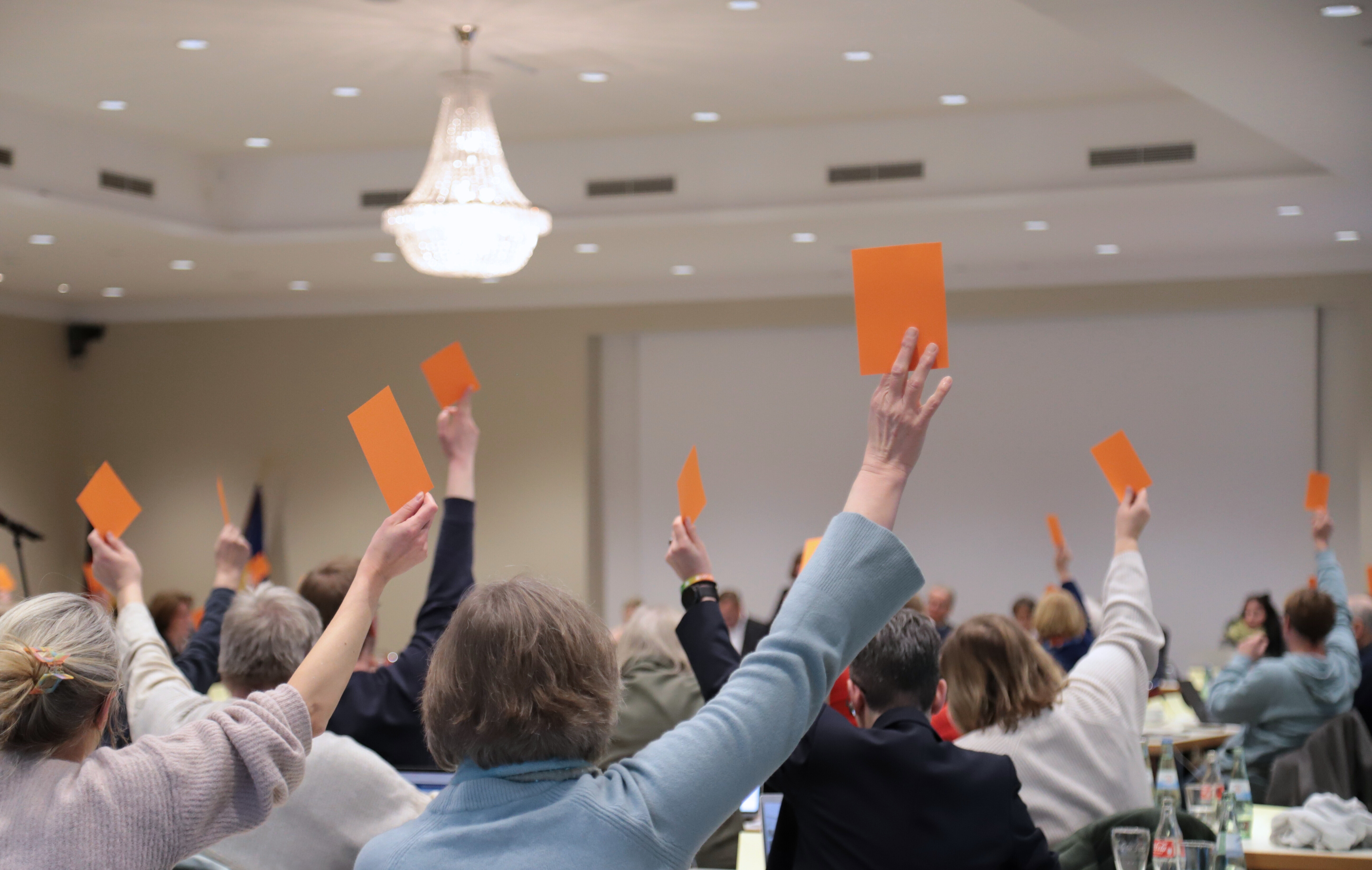 Abstimmung per Handzeichen in einer Kreistagssitzung.